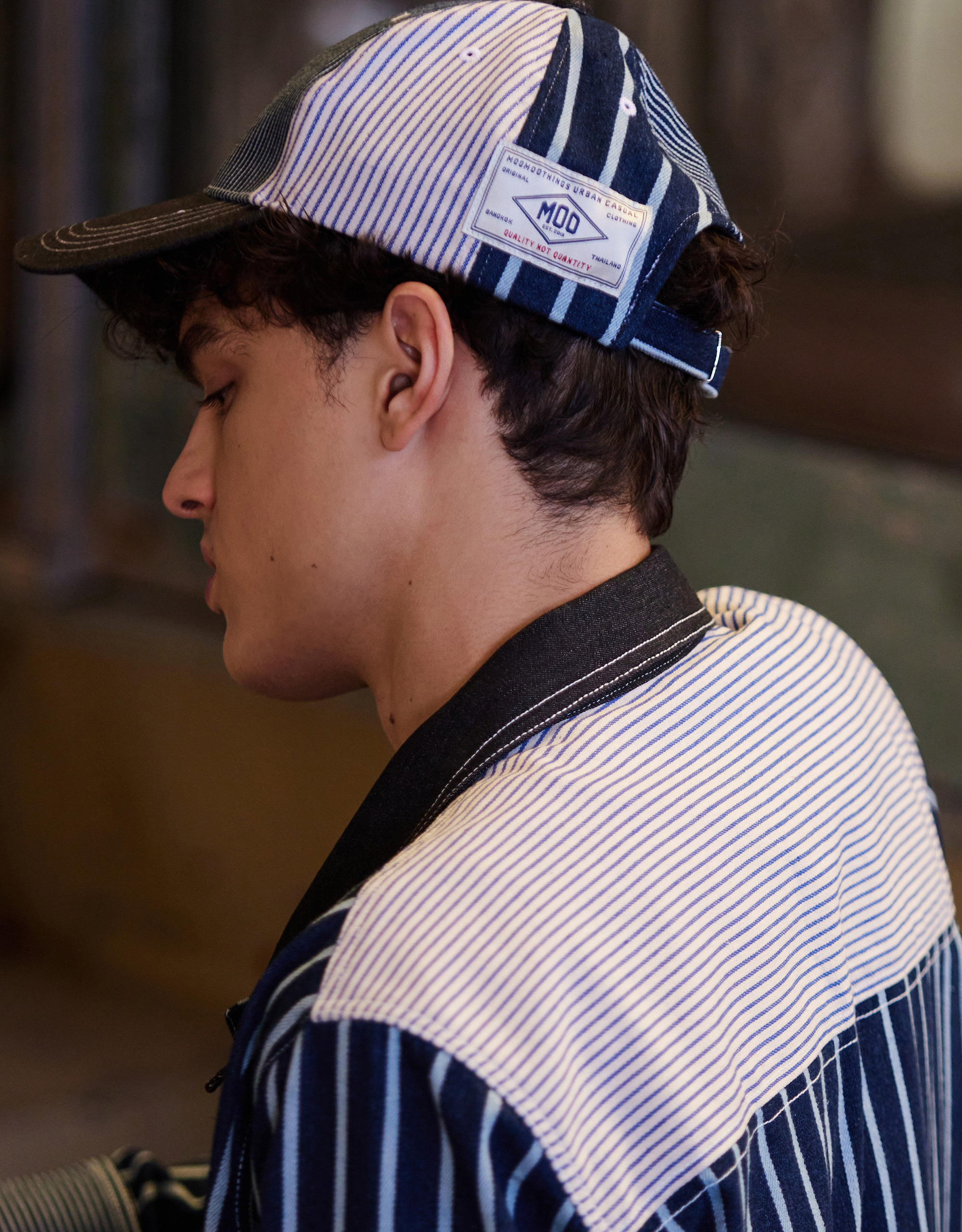Stripe Denim multi-Patchwork Cap - Image 3