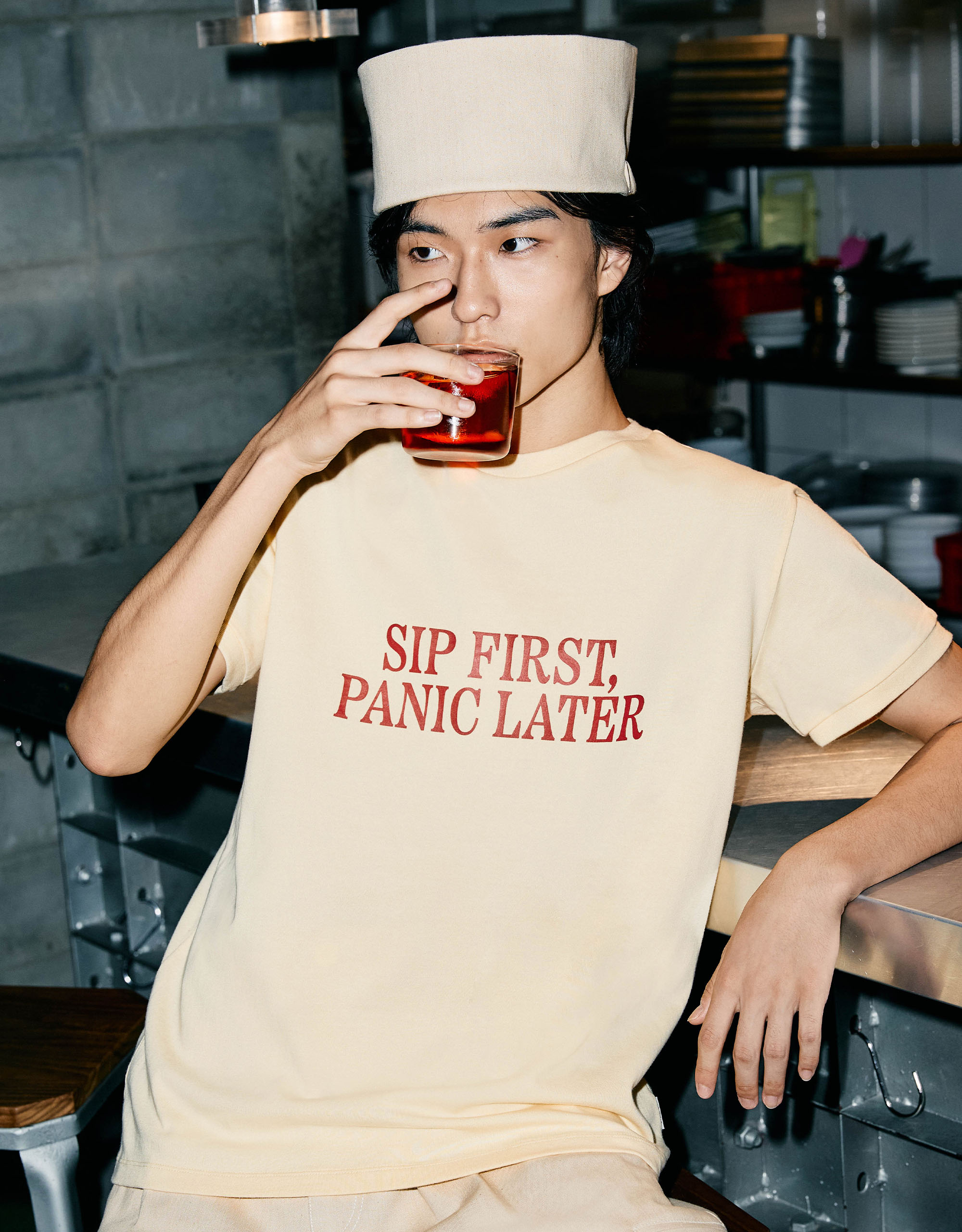 SIP FIRST PANIC LATER Slim Fit Tee - Image 2